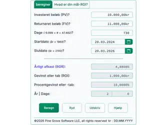 Screenshot of the ROI calculator interface