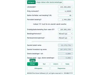 Screenshot of the balloon payment calculator interface