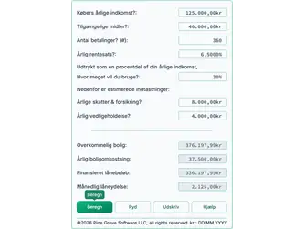 Screenshot of the affordable house calculator interface