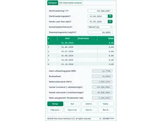 Screenshot of the IRR calculator interface