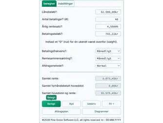 Screenshot of the loan calculator interface