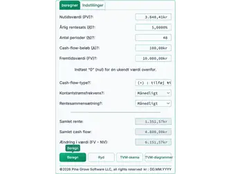 Screenshot of the time value of money calculator interface