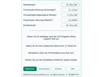 Screenshot of the markup and discount calculator interface