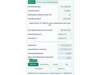 Screenshot of the balloon payment calculator interface