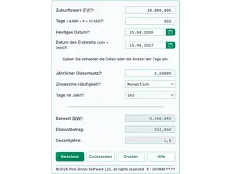 Screenshot of the present value calculator interface
