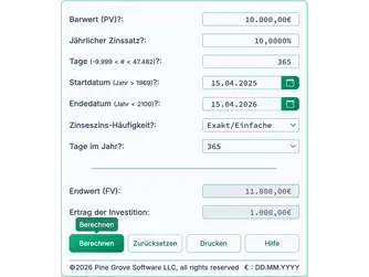 Screenshot of the future value calculator interface
