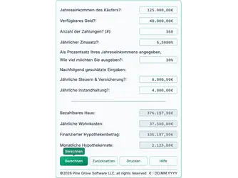 Screenshot of the affordable house calculator interface
