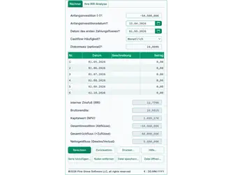 Screenshot of the IRR calculator interface