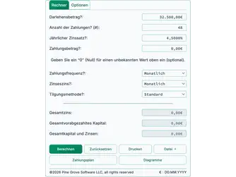 Screenshot of the loan calculator interface