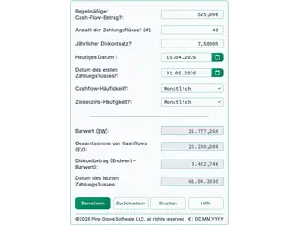 Screenshot of the present value of an annuity calculator interface