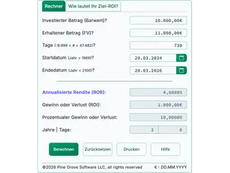 Screenshot of the ROI calculator interface