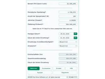 Screenshot of the savings calculator interface