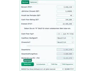 Screenshot of the time value of money calculator interface