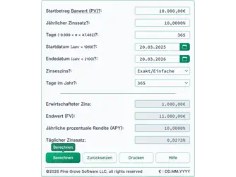 Screenshot of the interest calculator interface