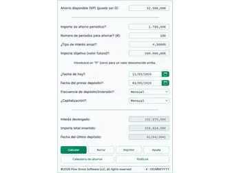 Screenshot of the savings calculator interface