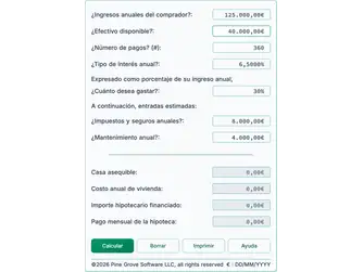 Screenshot of the affordable house calculator interface