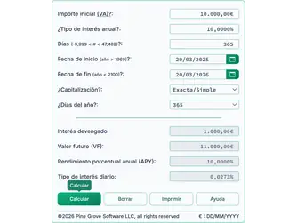 Screenshot of the interest calculator interface