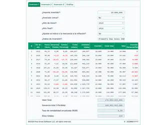 Screenshot of the historical investment calculator interface