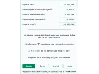 Screenshot of the markup and discount calculator interface