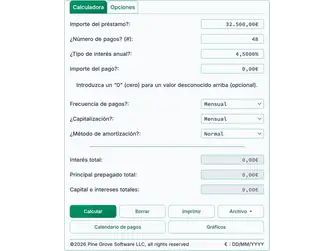 Screenshot of the loan calculator interface