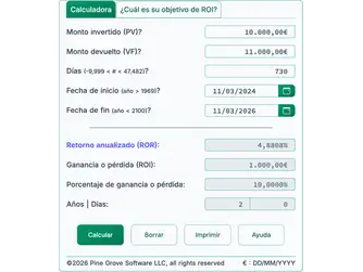 Screenshot of the ROI calculator interface