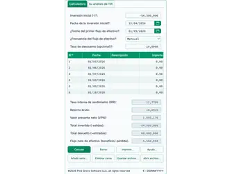 Screenshot of the IRR calculator interface