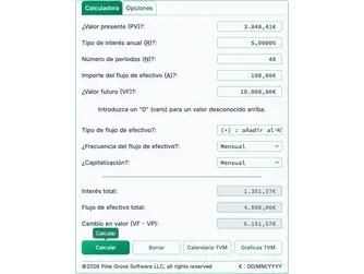 Screenshot of the time value of money calculator interface