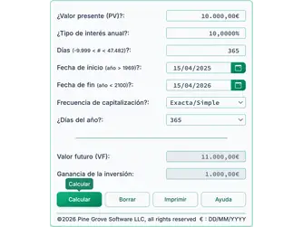 Screenshot of the future value calculator interface