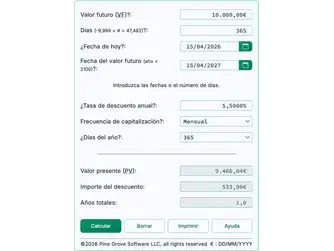 Screenshot of the present value calculator interface