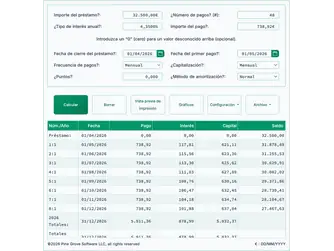 Screenshot of the amortization schedule calculator interface