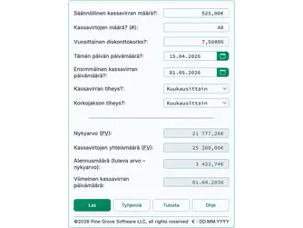 Screenshot of the present value of an annuity calculator interface