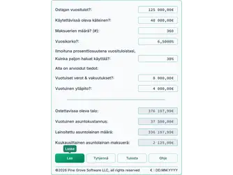Screenshot of the affordable house calculator interface