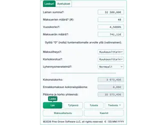 Screenshot of the loan calculator interface
