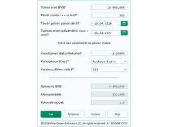 Screenshot of the present value calculator interface