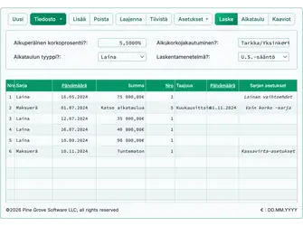 Screenshot of the construction loan calculator interface