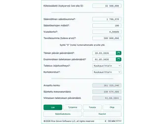 Screenshot of the savings calculator interface