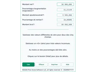 Screenshot of the markup and discount calculator interface