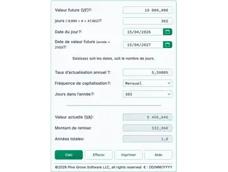 Screenshot of the present value calculator interface