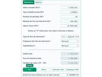 Screenshot of the time value of money calculator interface