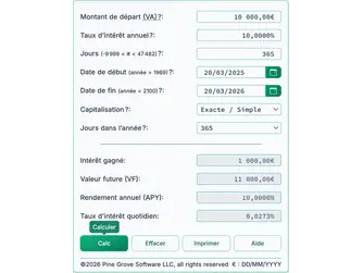 Screenshot of the interest calculator interface