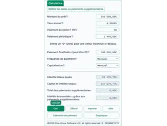 Screenshot of the balloon payment calculator interface