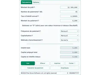 Screenshot of the loan calculator interface