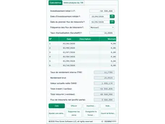 Screenshot of the IRR calculator interface