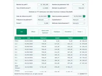 Screenshot of the amortization schedule calculator interface