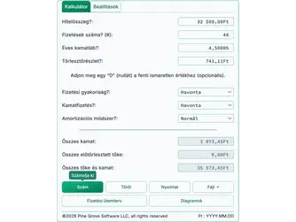 Screenshot of the loan calculator interface