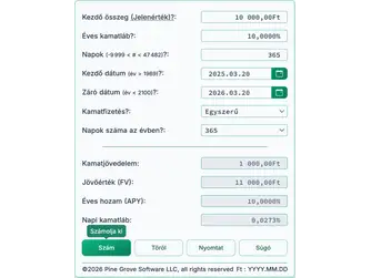 Screenshot of the interest calculator interface