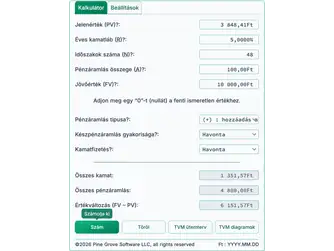 Screenshot of the time value of money calculator interface