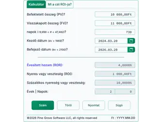 Screenshot of the ROI calculator interface