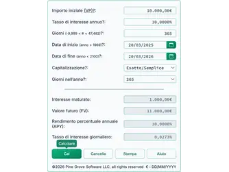 Screenshot of the interest calculator interface