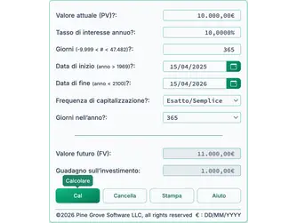 Screenshot of the future value calculator interface